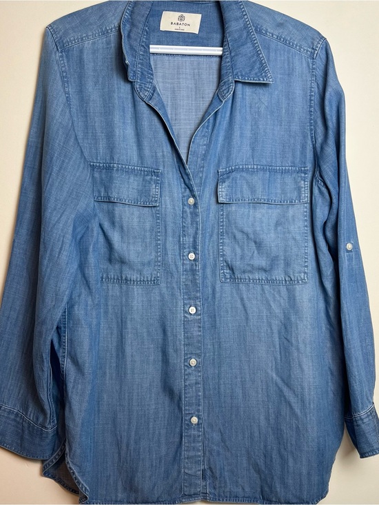 Babaton Tops - Babaton Washed Denim Button-Front Shirt in Light Blue